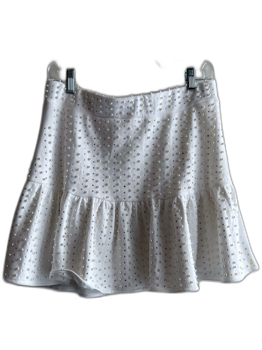 Queen of Sparkles Size S White Cotton Blend High Rise Mini Pleated Skirt White / S