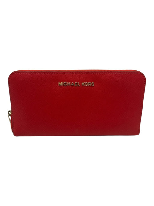 Michael Kors Red Orange Leather Zip Bifold Wallets Red Orange