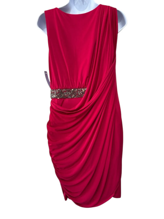Aidan Mattox Size 6 Red Polyester Blend Beaded Waist Draped Mini Dress Red / 6