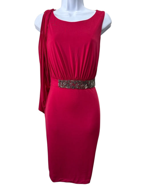Aidan Mattox Size 6 Red Polyester Blend Beaded Waist Draped Mini Dress Red / 6