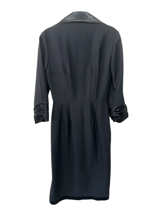 Finley Size 6 Black Polyester Satin Surplice Long Sleeve Wrap Dress Black / 6