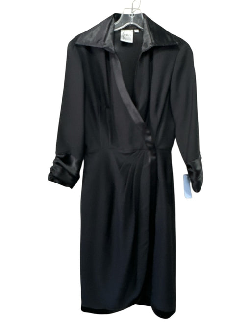 Finley Size 6 Black Polyester Satin Surplice Long Sleeve Wrap Dress Black / 6