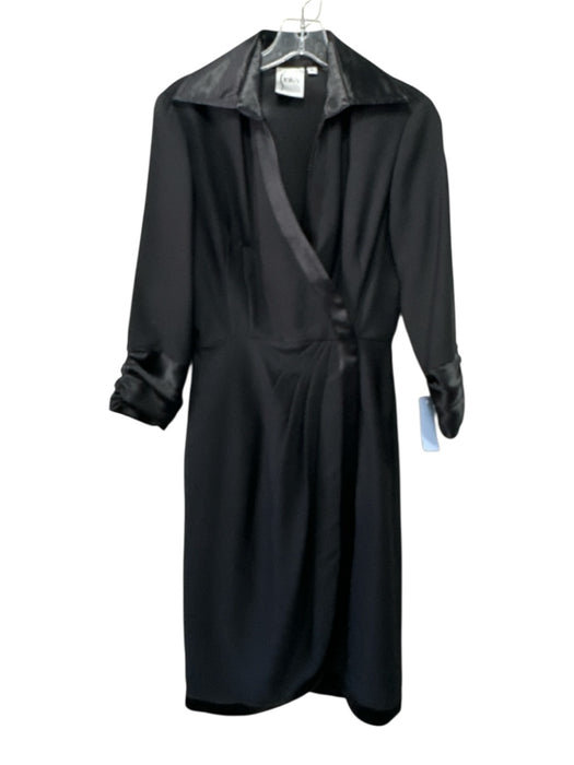 Finley Size 6 Black Polyester Satin Surplice Long Sleeve Wrap Dress Black / 6