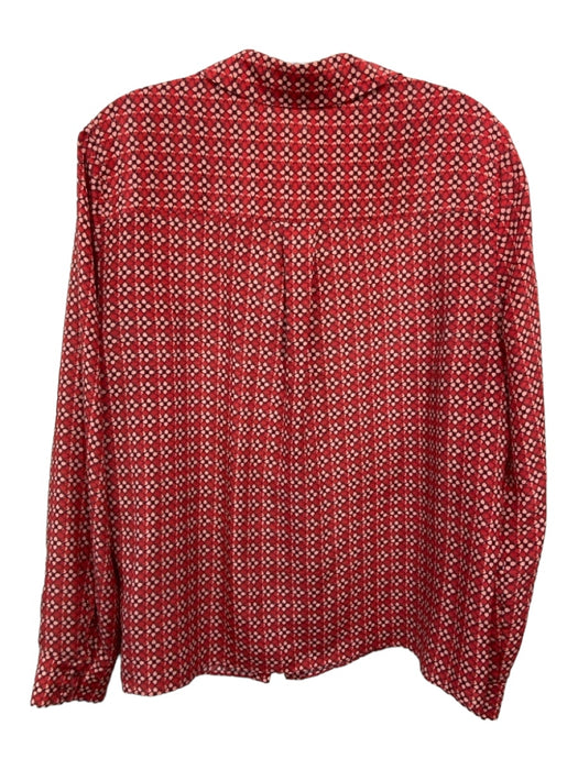 Alice + Olivia Size L Red Multi Silk Long Sleeve All Over Print Button Up Top Red Multi / L