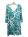 Lily Pulitzer Size L White, Blue & Green Polyester Knit Floral 3/4 Sleeve Dress White, Blue & Green / L