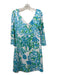 Lily Pulitzer Size L White, Blue & Green Polyester Knit Floral 3/4 Sleeve Dress White, Blue & Green / L