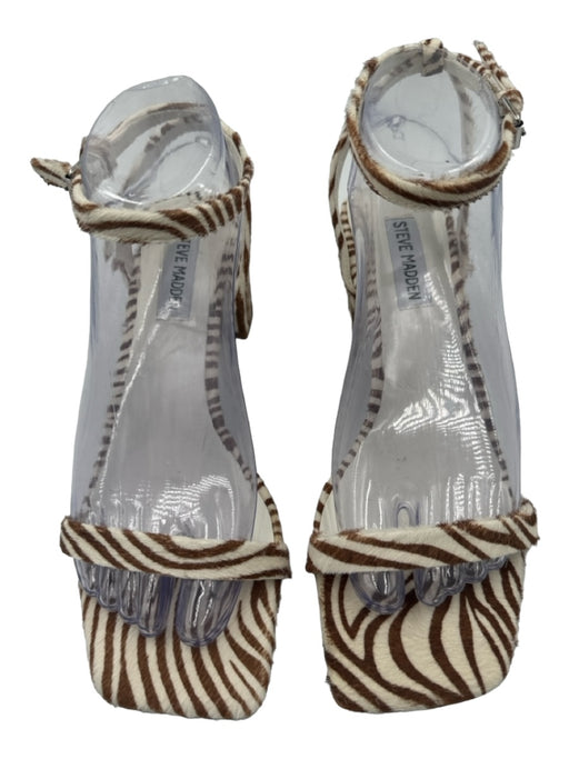 Steve Madden Shoe Size 7.5 White & Brown Pony Hair open toe Zebra Print Pumps White & Brown / 7.5