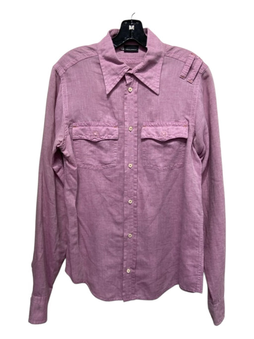 Dsquared Size 52 Pink Cotton Blend Solid Front Pocket Men's Long Sleeve Shirt 52