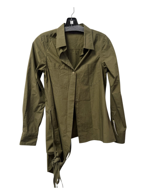 Nicholas K Size XXS Green Cotton Collared Long Sleeve Abstract Hem Tie Waist Top Green / XXS