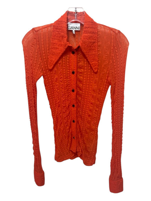 Ganni Size XS / 32 Orange Polyamide Blend Semi Sheer Textured dagger collar Top Orange / XS / 32
