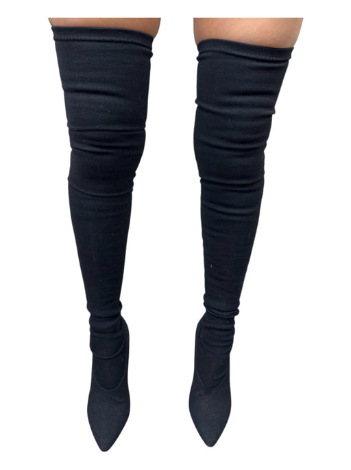 YEEZY Shoe Size 7 Black Canvas Stretch Block Heel Pointed Toe Boots Black / 7