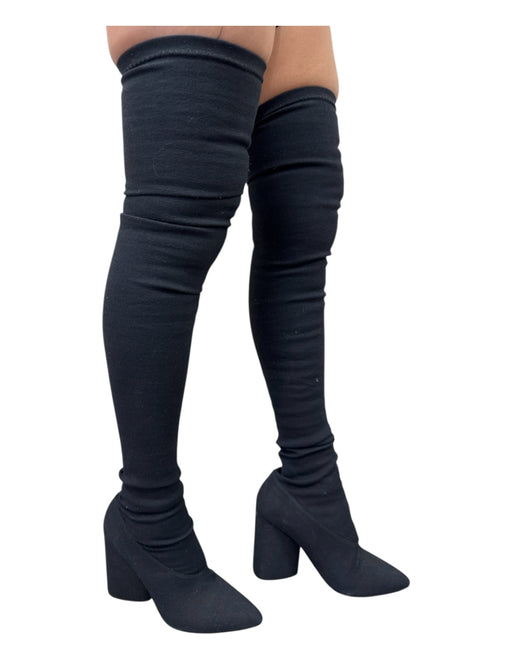 YEEZY Shoe Size 7 Black Canvas Stretch Block Heel Pointed Toe Boots Black / 7