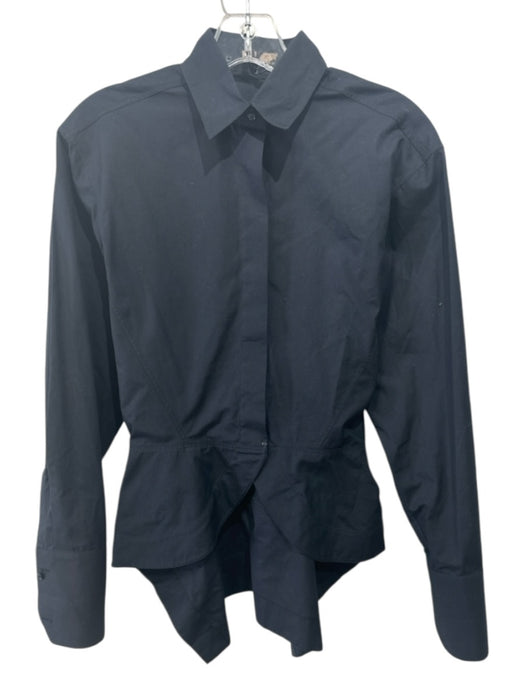 Alaia Size 36 Black Cotton Long Sleeve Button Up Peplum Top Black / 36