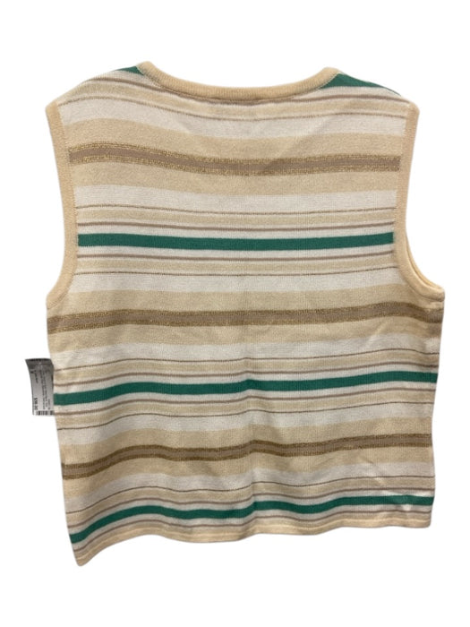 St. John Sport Size M Cream, Green & Gold Wool Blend Knit Horizontal Stripe Top Cream, Green & Gold / M