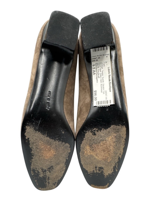 Salvatore Ferragamo Shoe Size 9.5 AA Taupe Suede Square Toe Block Heel Flats Taupe / 9.5 AA