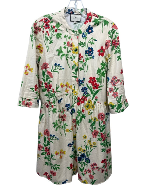 Tuckernuck Size XS Yellow & Multi Cotton Blend Floral 3/4 Sleeve Dress Yellow & Multi / XS
