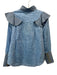 Tuckernuck Size S Blue Linen Long Sleeve Ruffle Shoulder Detail Button Front Top Blue / S
