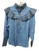 Tuckernuck Size S Blue Linen Long Sleeve Ruffle Shoulder Detail Button Front Top Blue / S