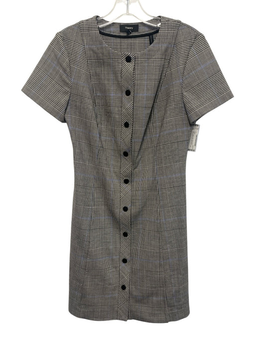 Theory Size S Black, White & Blue Wool Blend Houndstooth Plaid Paneled Dress Black, White & Blue / S