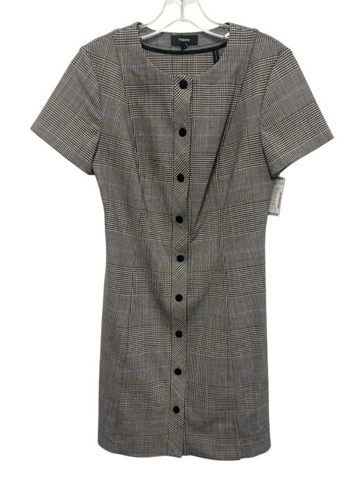 Theory Size S Black, White & Blue Wool Blend Houndstooth Plaid Paneled Dress Black, White & Blue / S