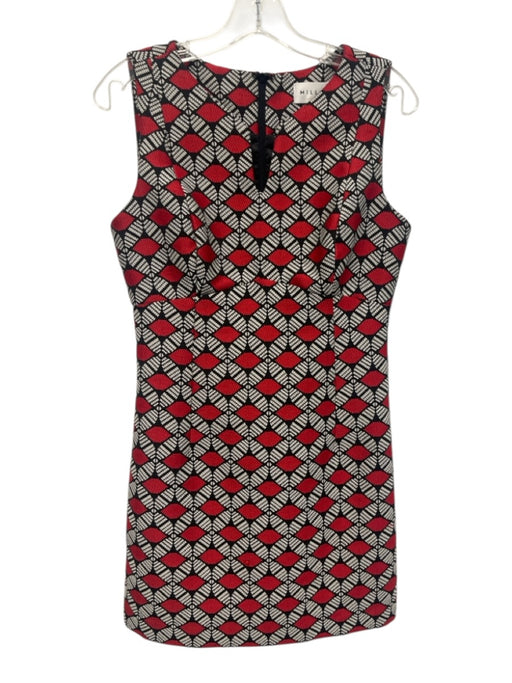 Milly Size 4 Black, White & Red Polyester Blend Sleeveless Notch Neck Dress Black, White & Red / 4