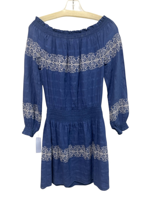 Tory Burch Size S Blue & White Cotton Off Shoulder Long Balloon Sleeve Dress Blue & White / S