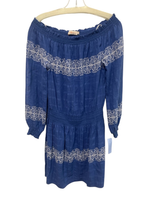 Tory Burch Size S Blue & White Cotton Off Shoulder Long Balloon Sleeve Dress Blue & White / S
