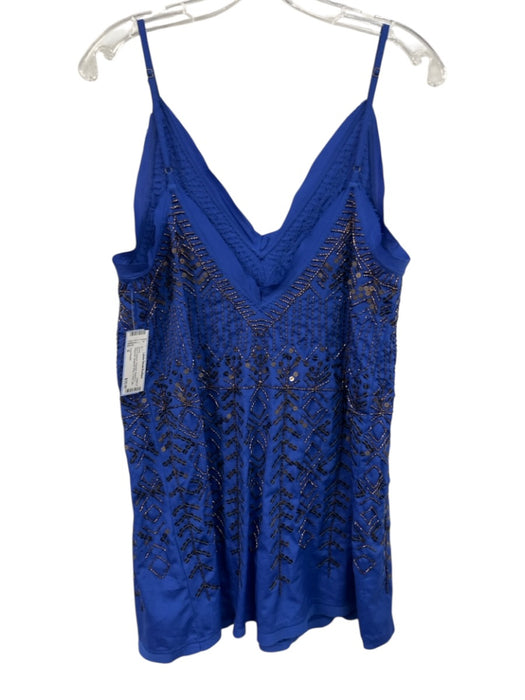 Free People Size S Blue & Bronze Polyester Beaded & Sequined V Neck Slip Dress Blue & Bronze / S