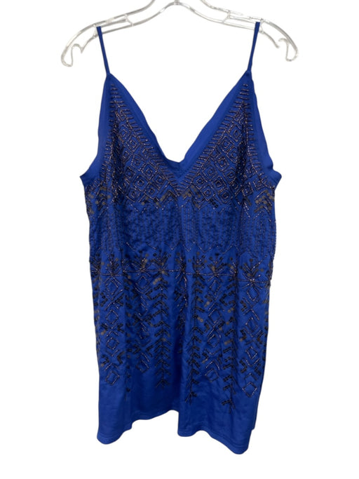 Free People Size S Blue & Bronze Polyester Beaded & Sequined V Neck Slip Dress Blue & Bronze / S