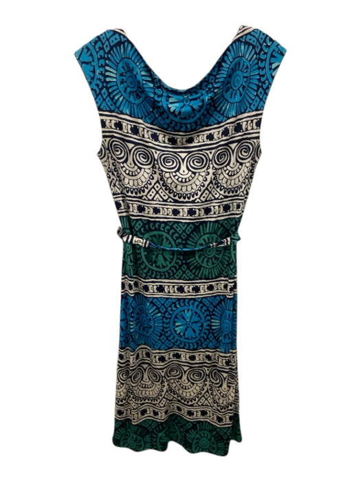 Tory Burch Size S Navy Blue, Green & White Silk Cap Sleeve Boat Neck Dress Navy Blue, Green & White / S