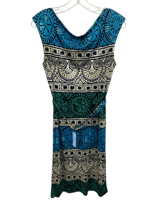 Tory Burch Size S Navy Blue, Green & White Silk Cap Sleeve Boat Neck Dress Navy Blue, Green & White / S