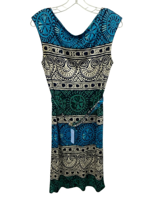 Tory Burch Size S Navy Blue, Green & White Silk Cap Sleeve Boat Neck Dress Navy Blue, Green & White / S