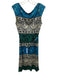 Tory Burch Size S Navy Blue, Green & White Silk Cap Sleeve Boat Neck Dress Navy Blue, Green & White / S
