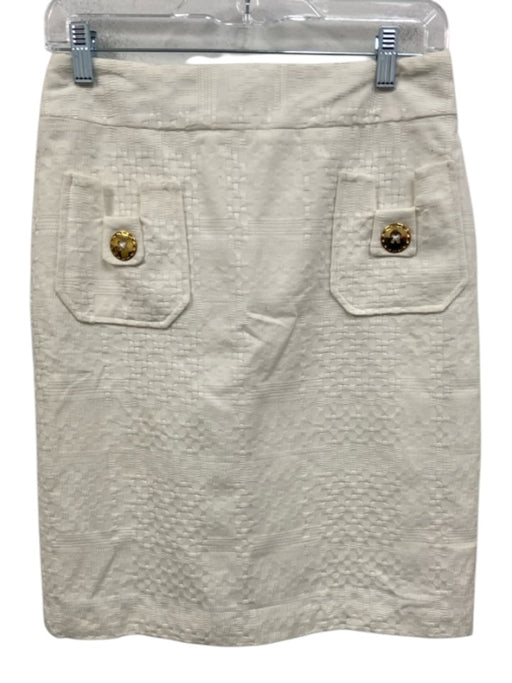 Milly Size 4 Cream White Cotton Textured Patch Pocket Pencil Skirt Cream White / 4