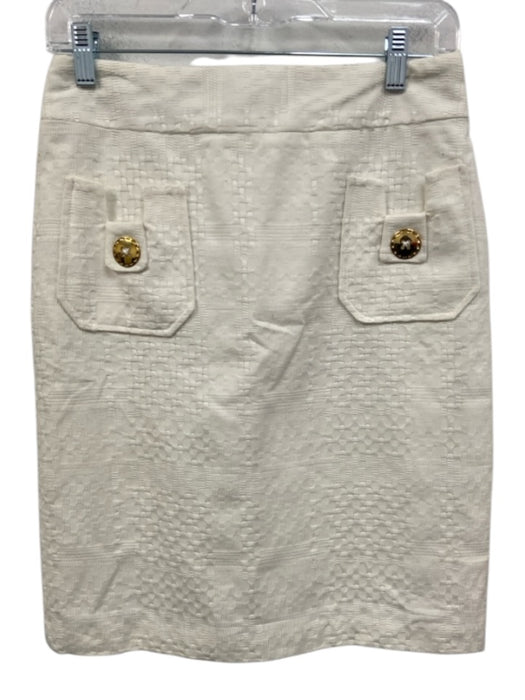 Milly Size 4 Cream White Cotton Textured Patch Pocket Pencil Skirt Cream White / 4