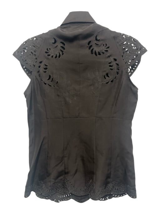 Et Cetera Size 2 Dark Chocolate Brown Silk Cap Sleeve Paisley Eyelet Top Dark Chocolate Brown / 2