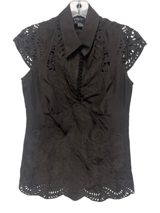 Et Cetera Size 2 Dark Chocolate Brown Silk Cap Sleeve Paisley Eyelet Top Dark Chocolate Brown / 2