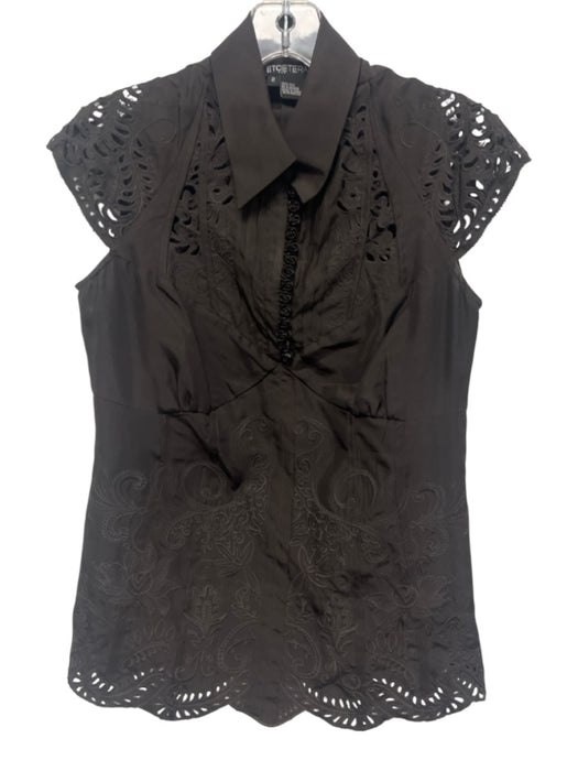 Et Cetera Size 2 Dark Chocolate Brown Silk Cap Sleeve Paisley Eyelet Top Dark Chocolate Brown / 2