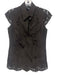 Et Cetera Size 2 Dark Chocolate Brown Silk Cap Sleeve Paisley Eyelet Top Dark Chocolate Brown / 2