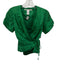 Diane Von Furstenberg Size 2 Green Silk Pintuck Pleats Short Sleeve Wrap Top Green / 2