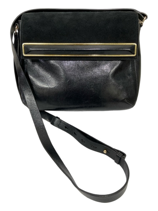 Halston Black Leather Suede GHW Flap Crossbody Bag Black / Small