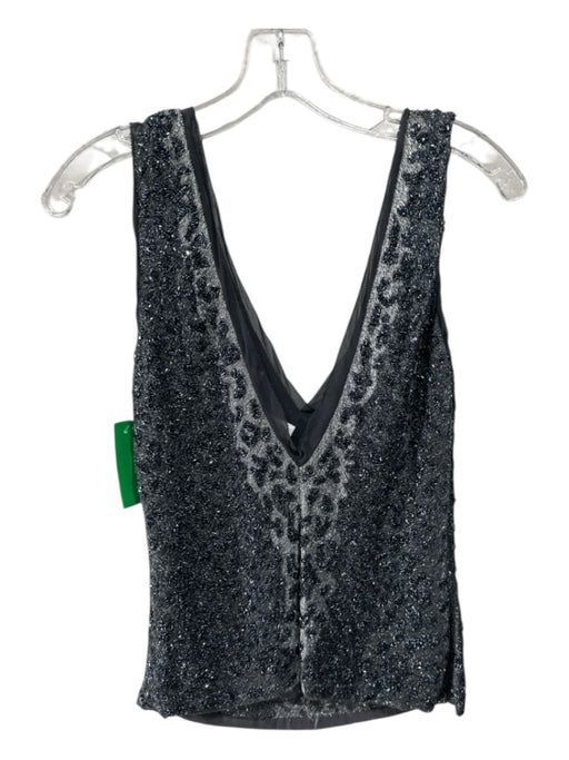 Blumarine Size S/40 Gray & Silver Silk All Over Beading Double V Sleeveless Top Gray & Silver / S/40