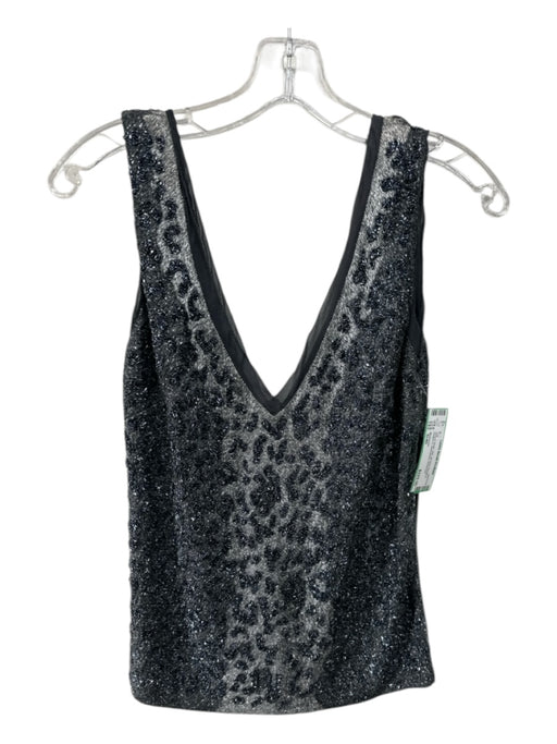 Blumarine Size S/40 Gray & Silver Silk All Over Beading Double V Sleeveless Top Gray & Silver / S/40