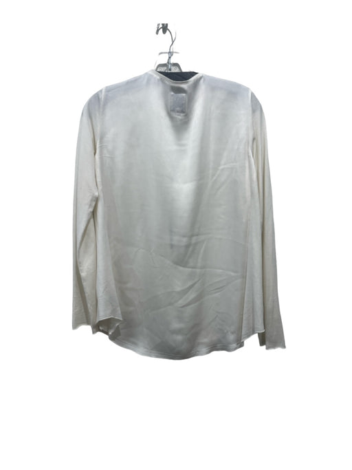 Go Silk Size S White Silk V Neck Zip Front Long Sleeve Fabric Block Top White / S
