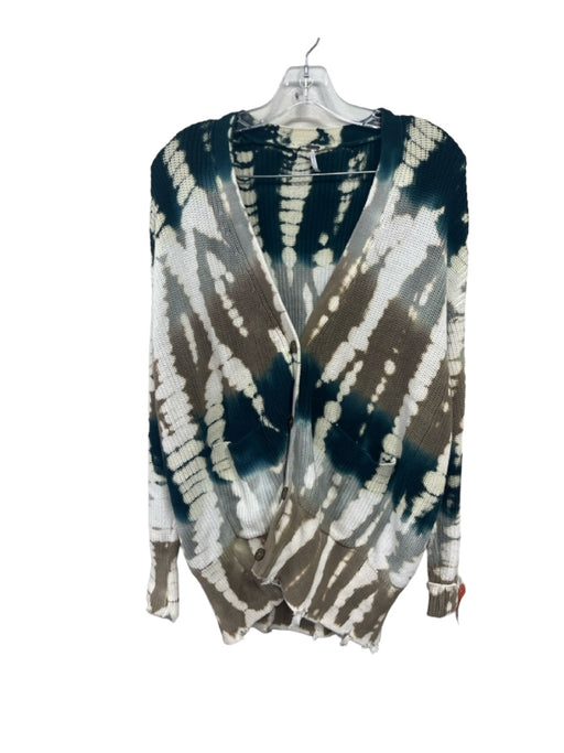 YFB Size S/M Green & White Cotton Tie Dye Open Front Long Sleeve Cardigan Green & White / S/M