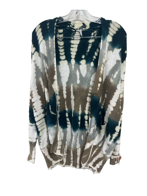 YFB Size S/M Green & White Cotton Tie Dye Open Front Long Sleeve Cardigan Green & White / S/M