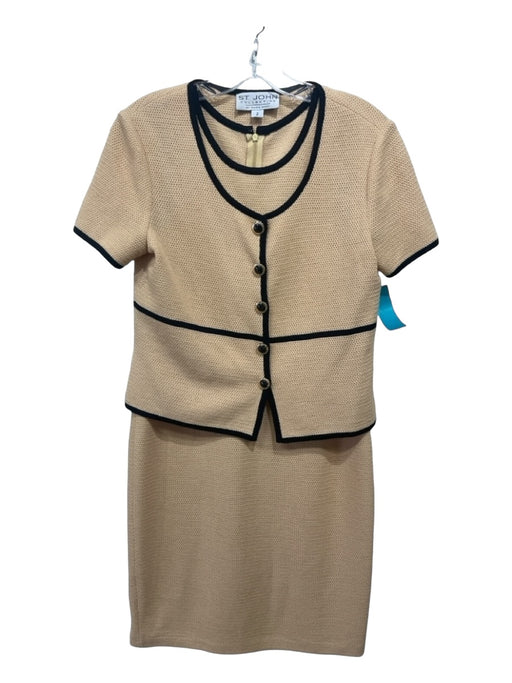 St John Collection Size 2 Beige & Black Wool Blend Knit Trim Dress Set Beige & Black / 2