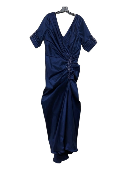 Tadashi Shoji Size 14 Navy Polyester Blend V Neck & Back Embellished Gown Navy / 14