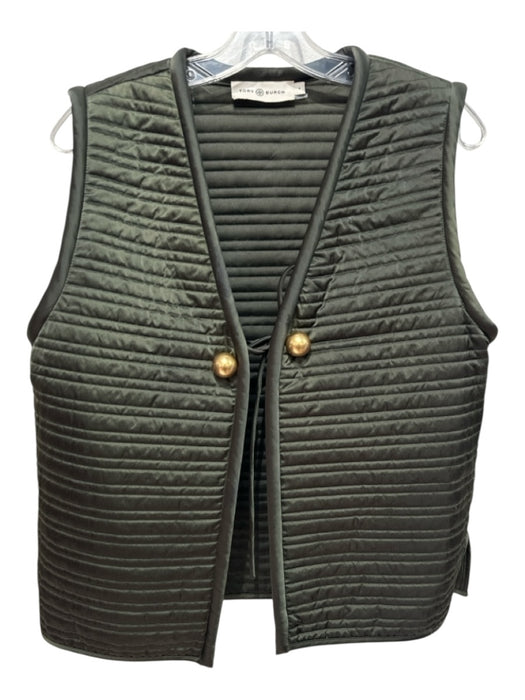 Tory Burch Size 4 Olive Green Nylon Satin Tie Closure Gold Tone Hardware Vest Olive Green / 4