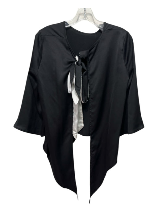 Abbey Glass Size S Black & White Polyester Satin Tie Neck 3/4 Sleeve Top Black & White / S